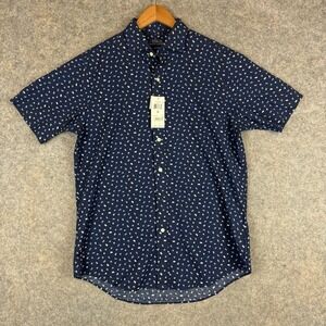 NEW Polo Ralph Lauren Seersucker Shirt Mens Medium Flag AOP RL Blue Preppy